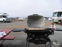 kitchenview Bacon frying in the bay
